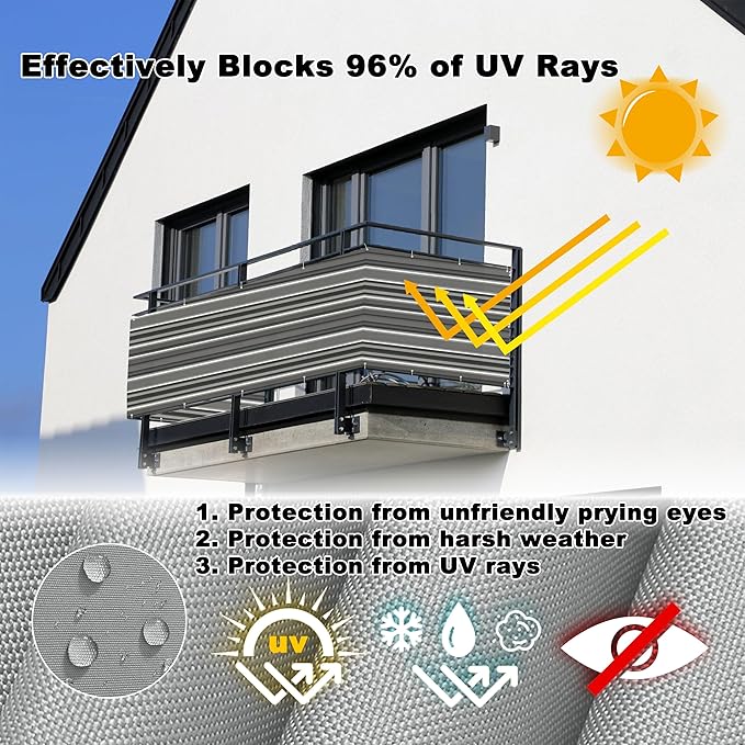 Privacy Screen Protector 2' x 19.7' UV Protection Weather Resistant Waterproof Privacy Screen for Fence, Included Cable Ties Customized size for Deck Pool Fence Railings Apartment, Black White Stripes