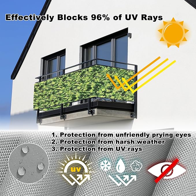 Privacy Fence Screen 3.1' x 26.2' UV Protection Weather-Resistant Outdoor Privacy Screen, Included Cable Ties for Decks, Patios, Backyards, Outdoor Pools, Porches, Railings, Green Leaf Pattern