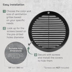 Vent Systems 8" Inch (Opening Dimensions) - Pack of 50 - Black Soffit Vent Cover - Plastic Round Air Vent Grille - Built-in Mesh Screen - HVAC Register Louver for Bathroom, Home, Kitchen