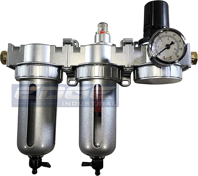 Three Stage Air Drying System - Air Particulate Filter, 0.01 Micron Coalescing Filter & Air Pressure Regulator Modular Combo Semi Automatic Drain, Poly Bowl (1/4" NPT)