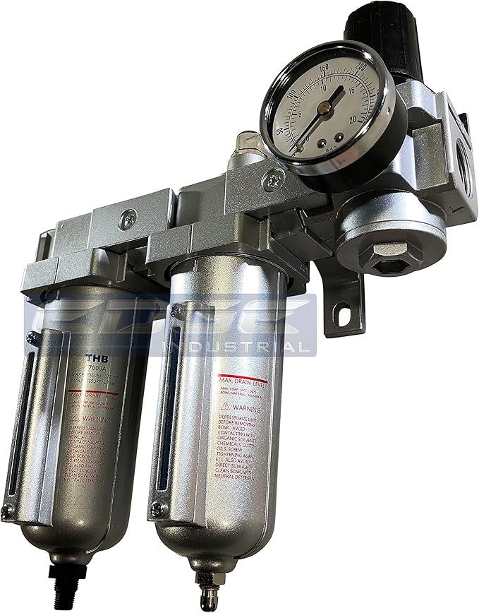 INDUSTRIAL RATED Three Stage Air Drying System - Air Particulate Filter, 0.01 Micron Coalescing Filter & Air Pressure Regulator Modular Combo 3, Metal Bowl (3/4" AUTO DRAIN)