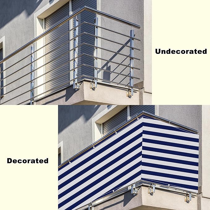 Privacy Screen Protector 2.5' x 49.2' Privacy Protection Weatherproof Privacy Screen Outdoor, Included Cable Ties for Decks, Patios, Backyards, Outdoor Pools, Porches, Railings, Blue Stripes