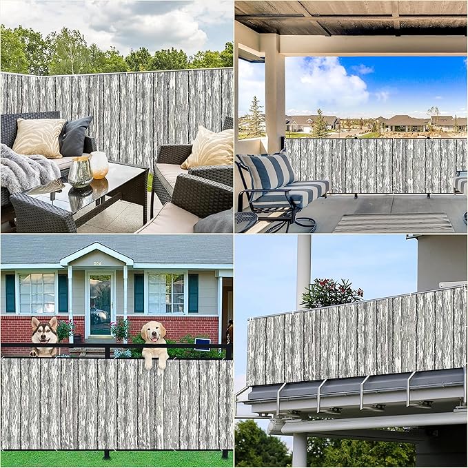 Privacy Screen Protector 2.5' x 9.8' Durable UV-Resistant Outdoor Privacy Screen, Included Cable Zip Ties for Decks, Patios, Backyards, Outdoor Pools, Porches, Railings, Vertical Floor Pattern