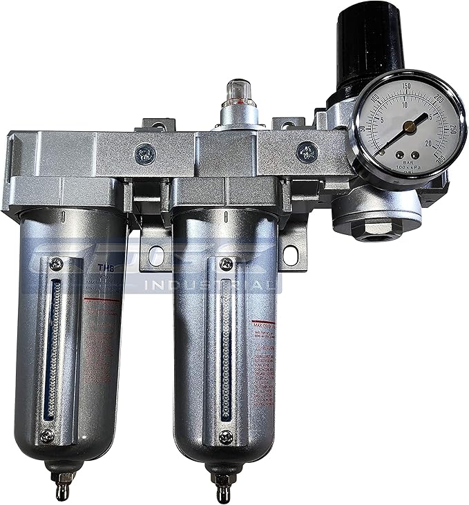 INDUSTRIAL RATED Three Stage Air Drying System - Air Particulate Filter, 0.01 Micron Coalescing Filter & Air Pressure Regulator Modular Combo 3, Metal Bowl (3/4" MANUAL DRAIN)