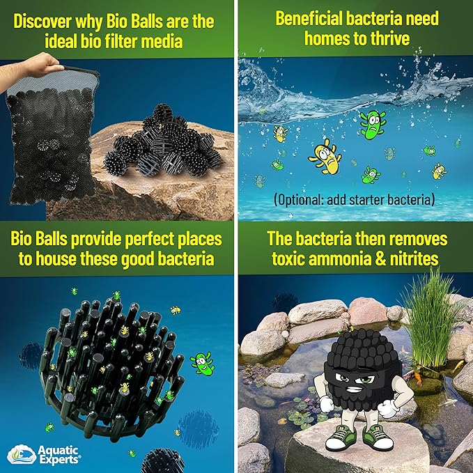 Aquatic Experts 1.5" Large Bio Balls for Ponds – Biological Filter Media for Waterfalls & Outdoor Pond Filters, Treats Up to 6,600 Gallons (2000 Count, Bulk Box – No Mesh Bags)