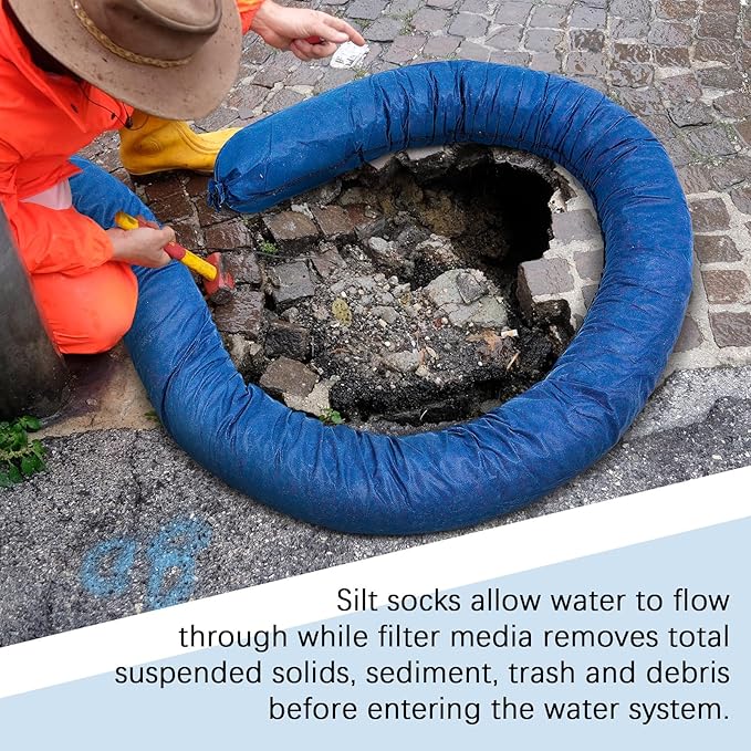 2 Pcs Sediment Filter Erosion Control Blanket Silt Fence Sock with Stuffers Drain Stormwater Sediment Filter for Erosion Control and Storm Drain Protection (Blue)