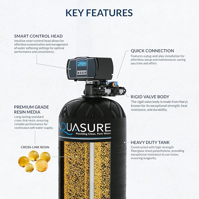 Aquasure Harmony Series 50,000 Grains Whole House Water Softener with High Performance Automatic Digital Metered Control Head | Reduces Hardness & Minerals | Improve Water Quality | for 4-6 Bathrooms