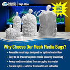 Aquatic Experts High Flow Filter Media Bag - Durable Filter Bags for Fish Tank, Secure Aquarium Media Bag with Drawstring, Media Bags for Aquarium and Pond, High Flow (White), 8” x 12" – 3 Pack