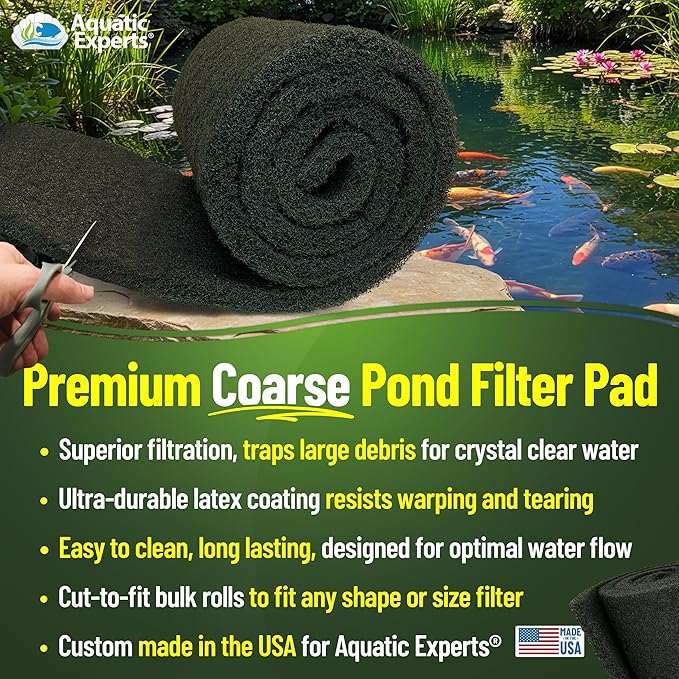 Aquatic Experts Classic Koi Pond Filter Pad COARSE – Bulk Roll Pond Filter Media, Rigid Ultra-Durable Latex Coated Fish Pond Filter Material US (16" x 56", Coarse (Black))