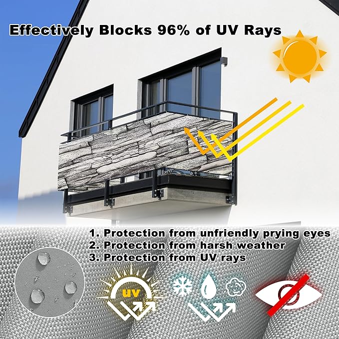Privacy Fence Screen 2.5' x 26.2' (HDPE) UV Protection Weather-Resistant Outdoor Privacy Screen, Easy Installation with Zip Ties for Decks, Patios, Backyards, Outdoor Pools, Railings, Stone Pattern