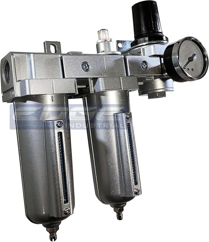 INDUSTRIAL RATED Three Stage Air Drying System - Air Particulate Filter, 0.01 Micron Coalescing Filter & Air Pressure Regulator Modular Combo 3, Metal Bowl (3/4" MANUAL DRAIN)