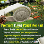Classic Koi Pond Filter Pad FINE - White Bulk Roll Pond Filter Media, Ultra-Durable Pond Filters for Outdoor Ponds, Reusable Fish Pond Filter Material, USA, Aquatic Experts (3/4" - 1" x 12" x 72")