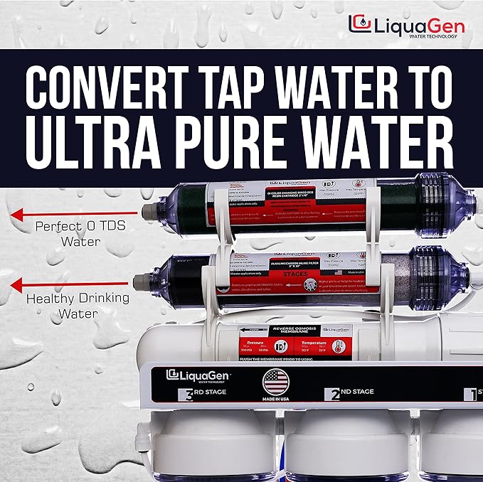LiquaGen Portable - 6-Stage Dual Use Drinking and 0 PPM Aquarium Reef and Deionization | Reverse Osmosis Water System RO/DI | W/pH Alkaline Mineral Restoration Filter - 100 GPD