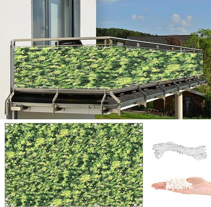 Privacy Fence Screen 6.6' x 26.2' Heavy Duty 165 GSM HDPE Garden Fence, Included Cable Ties Customized Size for Decks, Patios, Backyards, Outdoor Pools, Porches, Railings, Green Leaf Pattern