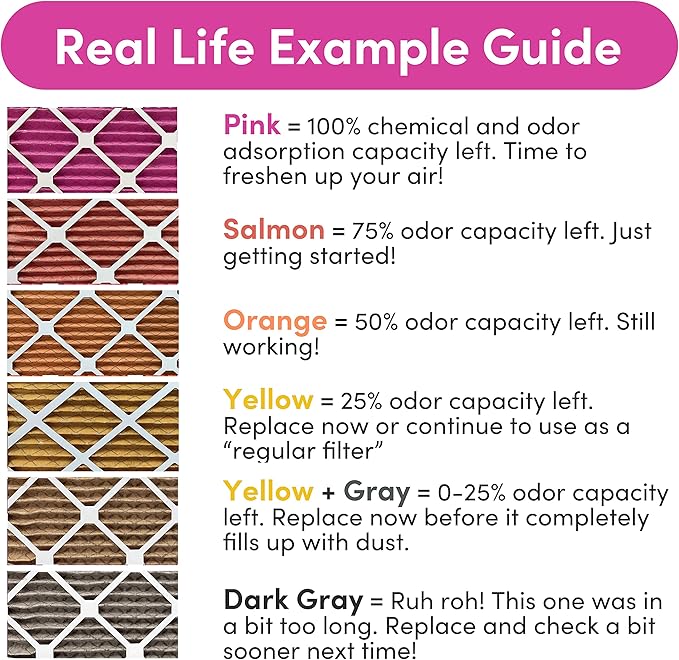 25x25x1 Air Filter by Colorfil | Color Changing Filters for Cat and Dog Odor | MERV 8 Furnace AC Filter for Pet Hair and Dust | 24.5"x24.5"x0.75" Exact Size | Pack of 4