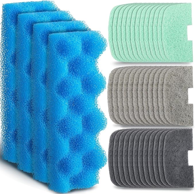 40 Pcs Replacement Filter Media Kit Compatible with Fluval 206/207, Aquarium Filters Set Including 4 Biological Foams, 36 Ammonia/Phosphate/Nitrite Remover