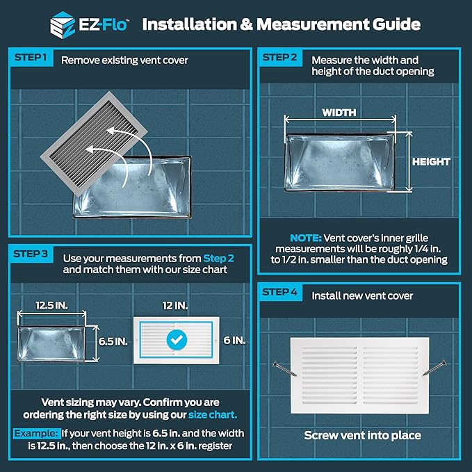 EZ-FLO 12 x 6 Inch (Duct Opening) Return Air Vent Cover for Wall or Ceiling, Solid Steel Return Air Grille, HVAC Vent Cover, White, 61626