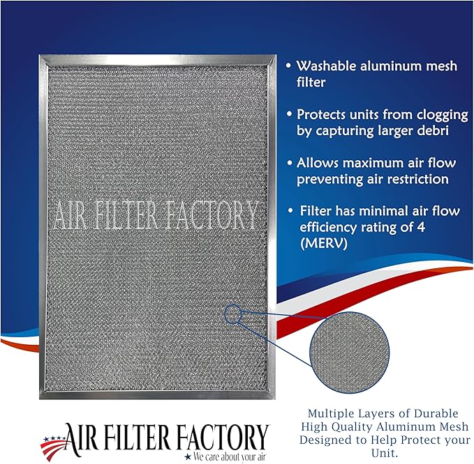Air Filter Factory Washable Industrial Aluminum Foil Filter 10 x 20 x 1 Inches Nominal - 9-5/8 x 19-5/8 x 7/8 Inches Exact