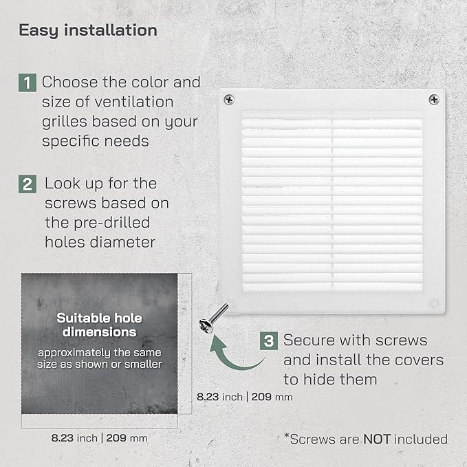 Vent Systems 8" x 8" Inch (Opening Dimensions) - Pack of 10 - Plastic White Soffit Vent Cover - Flat Square Air Vent Grille - Air Vent Deflector - HVAC 10" x 10" Inch (Overall Dimensions)