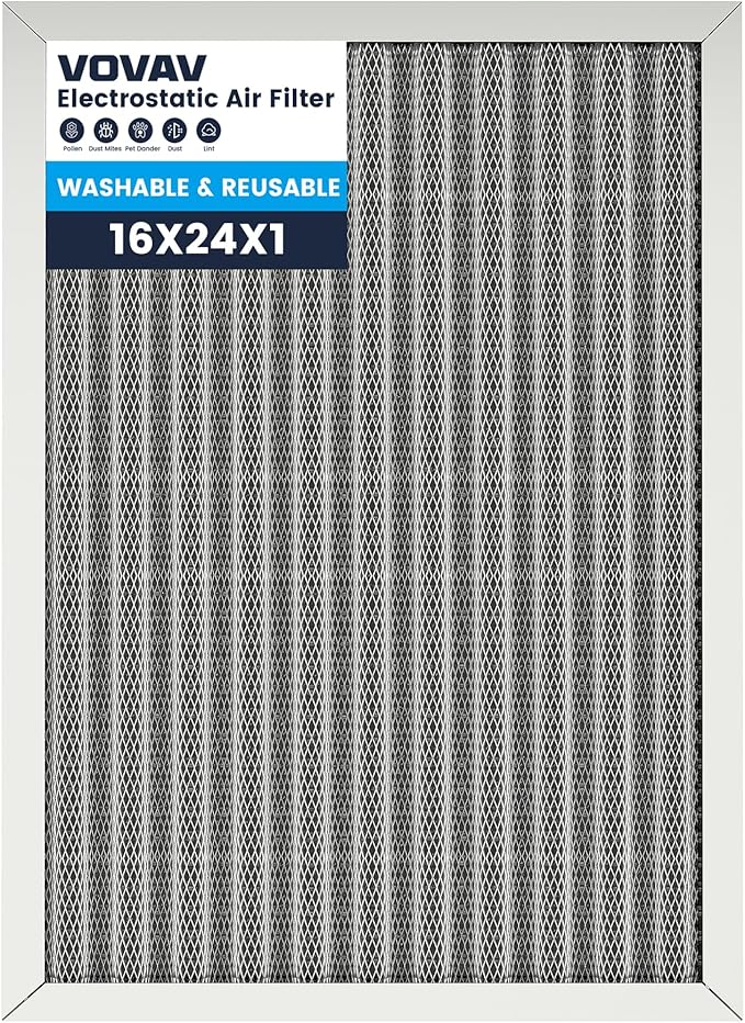 16x24x1 Air Filter-MERV 8, Washable & Reusable Electrostatic Air Filter, AC/HVAC Furnace Filter, Lasts a Lifetime, Permanent Filter, Breathe FresherHome And Office Actual Size:15.5x23.5x0.86Inch