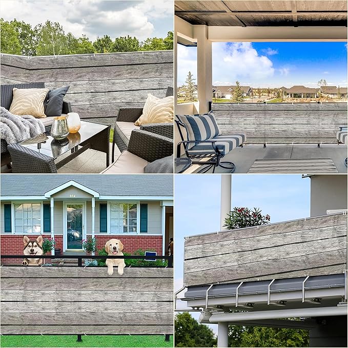 Privacy Fence 2' x 65.6' Durable UV-Resistant Patio Privacy Screens for Balcony, Included Cable Ties Customized Size for Apartments, Deck, Porch, Patio, Railing, Outdoor Pool, Floor Pattern