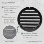 Vent Systems 6" Inch (Opening Dimensions) Black Soffit Vent Cover - Plastic Round Air Vent Grille - Built-in Mesh Screen - HVAC Register Louver for Bathroom, Home, Kitchen