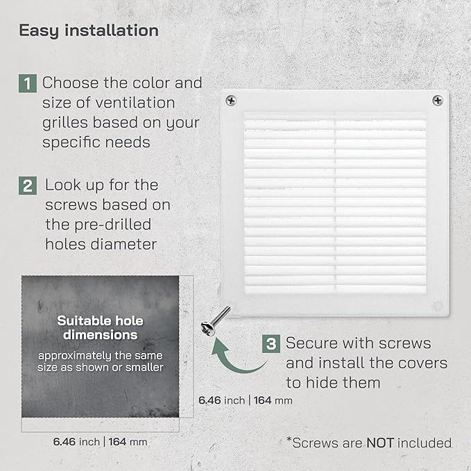 Vent Systems 6" x 6" Inch (Opening Dimensions) - Pack of 2 - Plastic White Soffit Vent Cover - Flat Square Air Vent Grille - Air Vent Deflector - HVAC 8" x 8" Inch (Overall Dimensions)