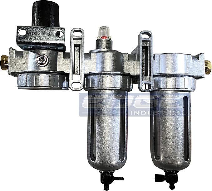 Three Stage Air Drying System - Air Particulate Filter, 0.01 Micron Coalescing Filter & Air Pressure Regulator Modular Combo Semi Automatic Drain, Poly Bowl (1/4" NPT)