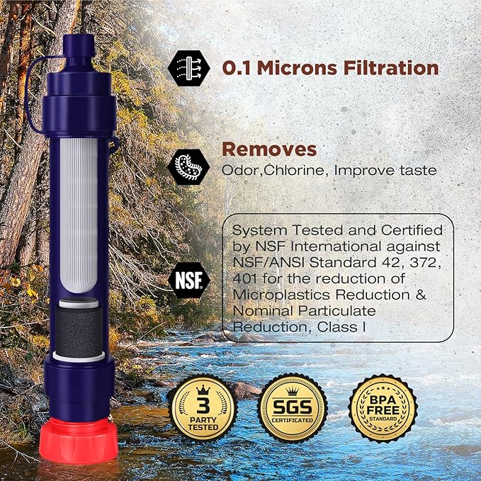Membrane Solutions S2 Water Filter Straw Replacement Filter Elements, 0.1 Micron 4-Stage Water Purifier Survival Gear, Removable Portable Water Purification Straw (2 Pack)
