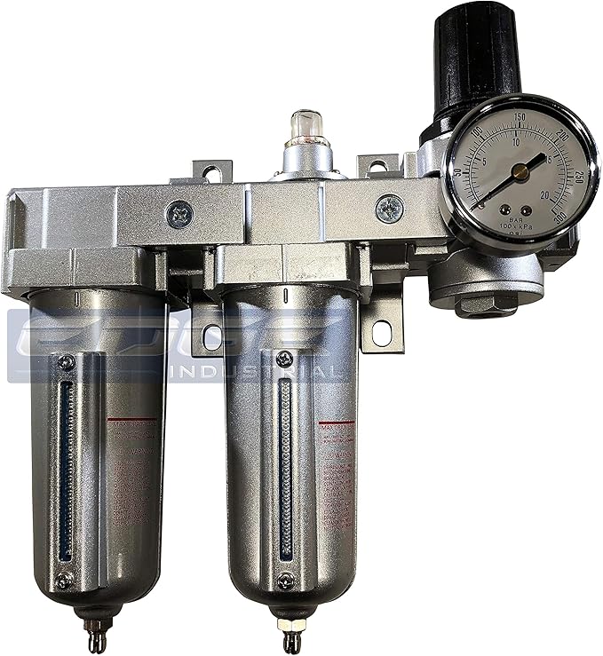 INDUSTRIAL RATED Three Stage Air Drying System - Air Particulate Filter, 0.01 Micron Coalescing Filter & Air Pressure Regulator Modular Combo 3, Metal Bowl (1/2" MANUAL DRAIN)