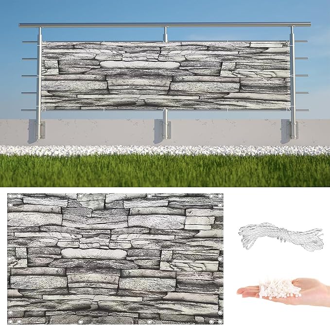 Privacy Fence Screen 2.5' x 26.2' (HDPE) UV Protection Weather-Resistant Outdoor Privacy Screen, Easy Installation with Zip Ties for Decks, Patios, Backyards, Outdoor Pools, Railings, Stone Pattern