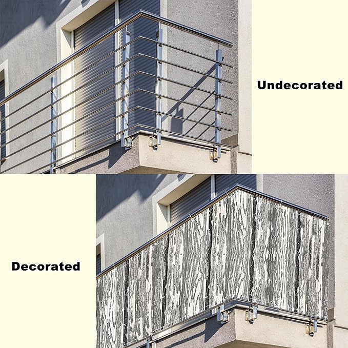 Privacy Fence 8.2' x 49.2' Privacy Protection Weatherproof Outdoor Dog Fence, Included Cable Ties Customized Size for Porch Deck Outdoor Backyard Patio Balconys, Vertical Floor Pattern