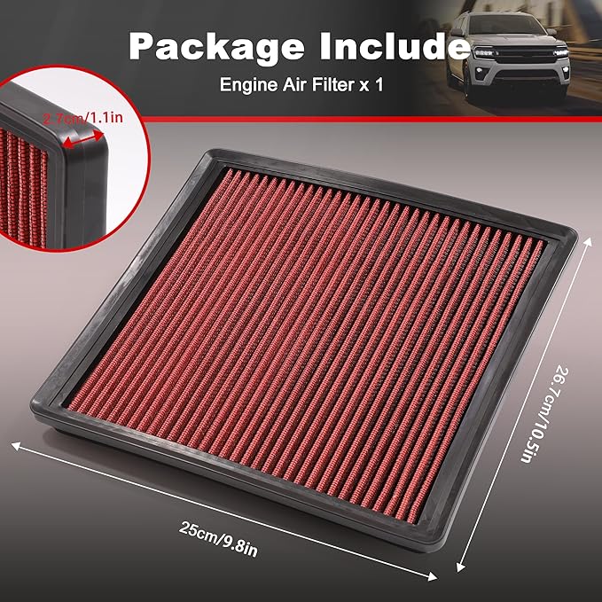Engine Air Filter High-Flow Increase Power & Towing, Washable,Nikimotorsport Air Filter Compatible with 2007-2024 Ford/Lincoin:Expedition/F150/F250/F350/F450/F550/F650,Cross Reference:33-2385