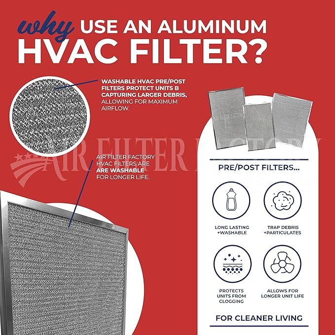 Air Filter Factory Washable Industrial Aluminum Foil Filter 10 x 20 x 1 Inches Nominal - 9-5/8 x 19-5/8 x 7/8 Inches Exact