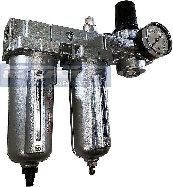 INDUSTRIAL RATED Three Stage Air Drying System - Air Particulate Filter, 0.01 Micron Coalescing Filter & Air Pressure Regulator Modular Combo 3, Metal Bowl (3/4" AUTO DRAIN)