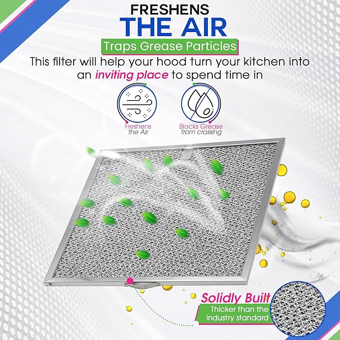 Stove Hood Vent Filter 11.6” x 11.2” BPQTF S99010317 Compatible with Broan Range Hood Filter Replacement for Ductless Overhead - Metal Mesh Filters Grease and Carbon Freshens Kitchen Oven Air (1-Pk)