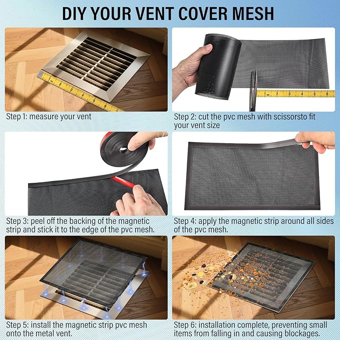 78x12 inch Customizable DIY Floor Vent Covers, Magnetic PVC Vent Mesh for Wall, Ceiling & Home Floor, PC Case Dust Mesh Filter