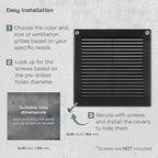 Vent Systems 6" x 6" (Opening Dimensions) Black Plastic Soffit Vent Cover - Durable Flat Square Air Vent Grille with Mesh Screen - Weather Ventilation Grill Wall & Ceiling Indoor & Outdoor