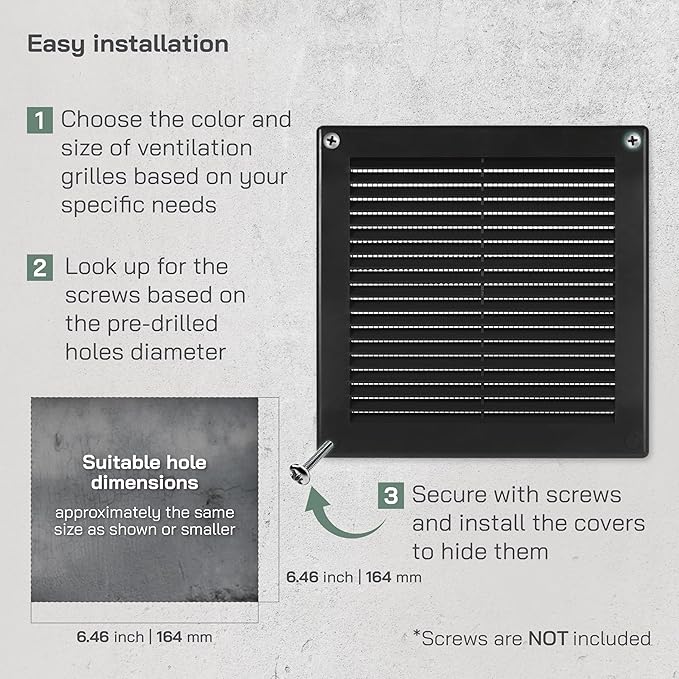 Vent Systems 6" x 6" Inch (Opening Dimensions) - Pack of 10 - Plastic Black Soffit Vent Cover - Flat Square Air Vent Grille - Air Vent Deflector - HVAC 8" x 8" Inch (Overall Dimensions)