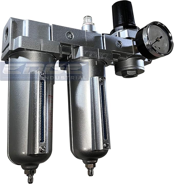 INDUSTRIAL RATED Three Stage Air Drying System - Air Particulate Filter, 0.01 Micron Coalescing Filter & Air Pressure Regulator Modular Combo 3, Metal Bowl (1/2" MANUAL DRAIN)