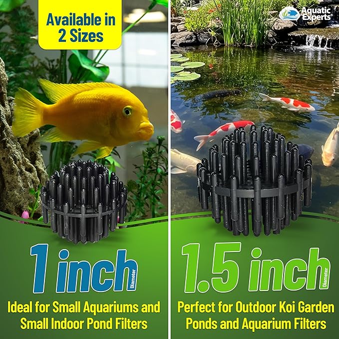 Aquatic Experts 1.5" Large Bio Balls for Ponds – Biological Filter Media for Waterfalls & Outdoor Pond Filters, Treats Up to 6,600 Gallons (2000 Count Bulk Box + Six 14" x 20" Mesh Bags)
