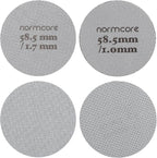Normcore 2 Packs 58.5mm Puck Screen with Stand - Reusable Contact Shower Screen with Silicone Holder - 1.7mm / 1.0mm Thickness 150μm Mesh - Compatible with Espresso Machine 58mm Portafilter Basket