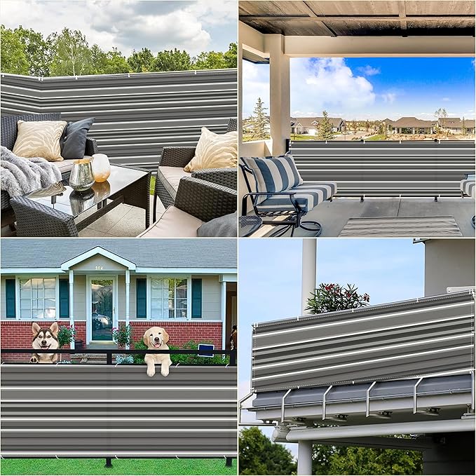 Privacy Screen Protector 2' x 19.7' UV Protection Weather Resistant Waterproof Privacy Screen for Fence, Included Cable Ties Customized size for Deck Pool Fence Railings Apartment, Black White Stripes