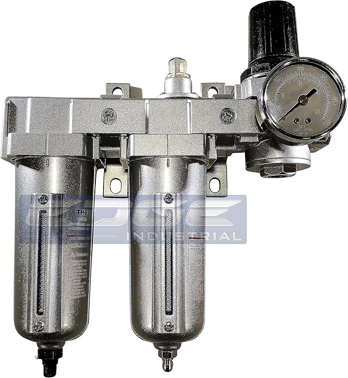 INDUSTRIAL RATED Three Stage Air Drying System - Air Particulate Filter, 0.01 Micron Coalescing Filter & Air Pressure Regulator Modular Combo 3, Metal Bowl (1/2" AUTO DRAIN)