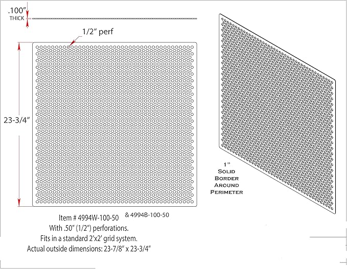 2'x2' Black Plastic Perforated Tile, 10 Pack, with 1/2" Holes